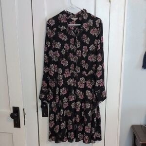 Nanette Lepore Black and Pink Floral Long Sleeve Dress